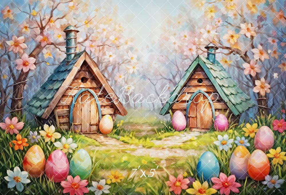 Kate Easter Egg Cabin Colorful Backdrop Designed by Emetselch