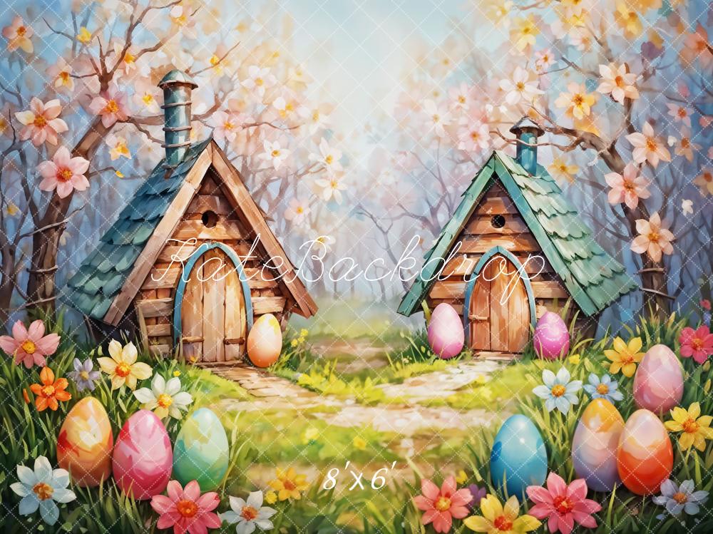 Kate Easter Egg Cabin Colorful Backdrop Designed by Emetselch - Kate Backdrop AU