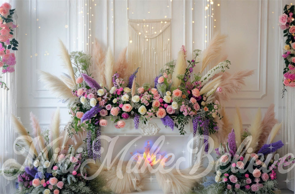 Kate Mother's Day Backdrop Boho White Fireplace Spring Designed by Mini MakeBelieve - Kate Backdrop AU