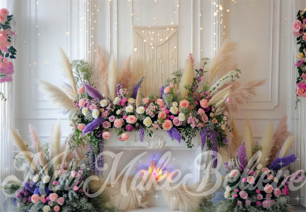 Kate Mother's Day Backdrop Boho White Fireplace Spring Designed by Mini MakeBelieve - Kate Backdrop AU