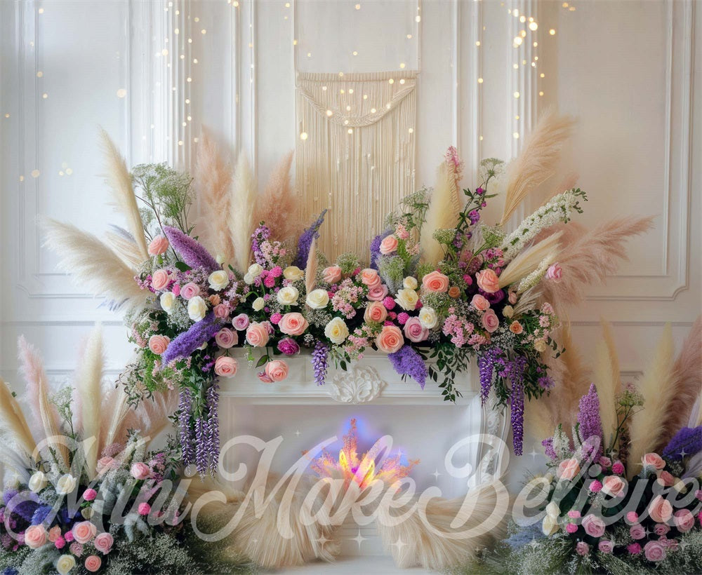 Kate Mother's Day Backdrop Boho White Fireplace Spring Designed by Mini MakeBelieve