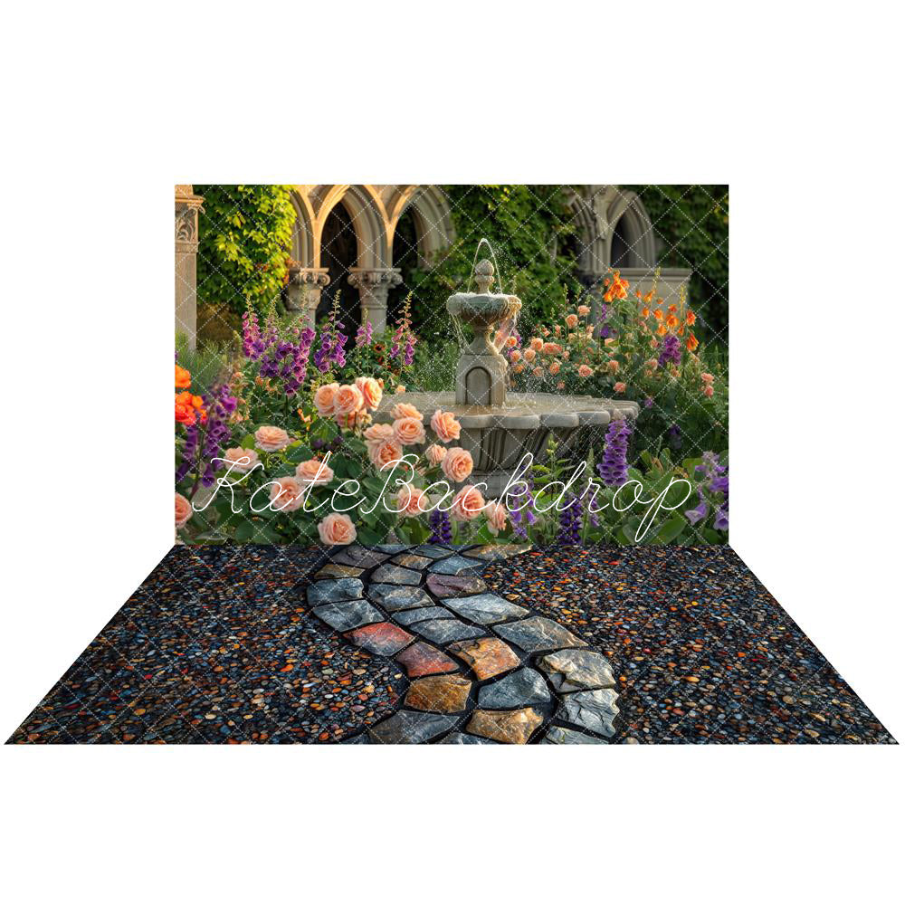 Kate Spring Garden Backdrop+Stone Crooked Road Rubber Floor Mat for Photography