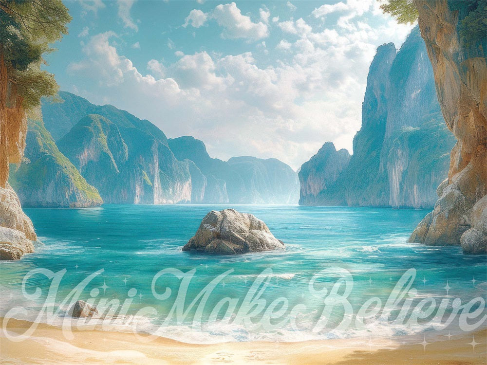 Kate Little Mermaid Beach Rock Ocean Backdrop Designed by Mini MakeBelieve - Kate Backdrop AU