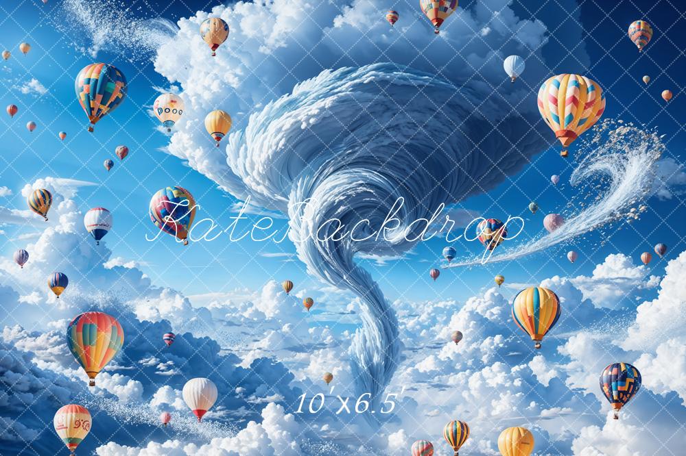 Kate Tornado Hot Air Balloon Backdrop Blue Cloud Designed by Chain Photography