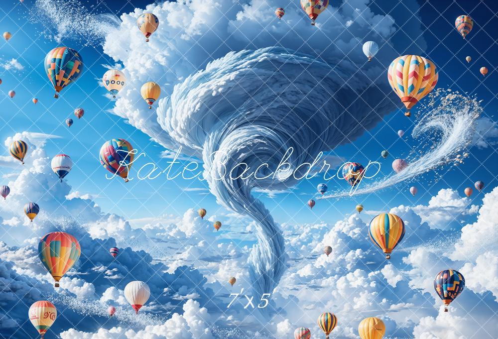 Kate Tornado Hot Air Balloon Backdrop Blue Cloud Designed by Chain Photography