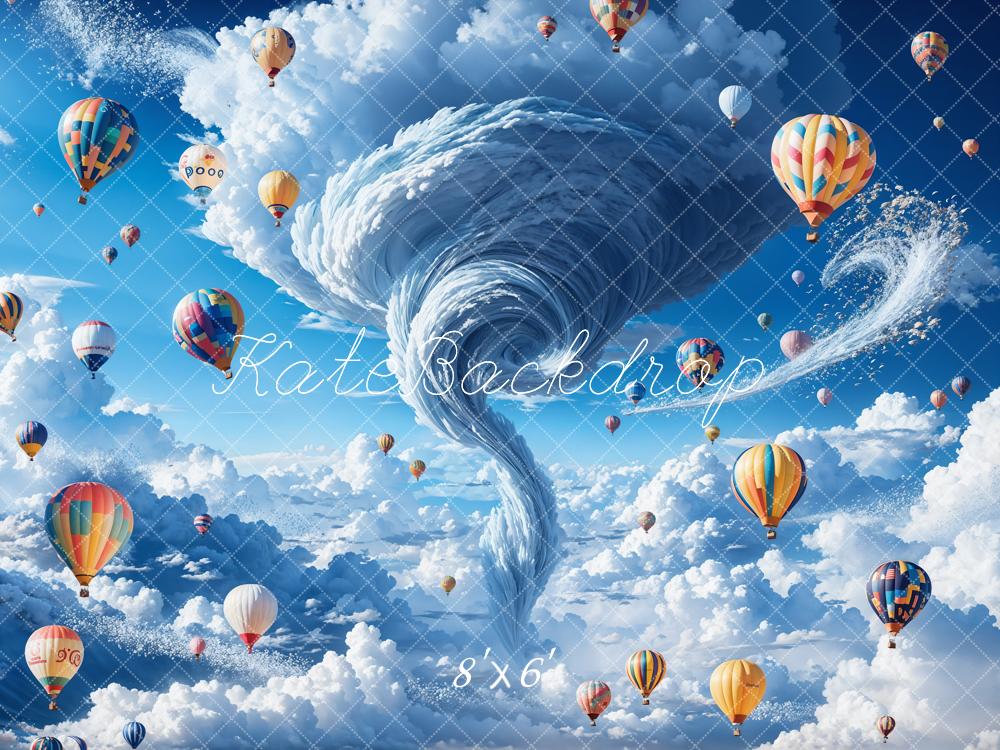 Kate Tornado Hot Air Balloon Backdrop Blue Cloud Designed by Chain Photography