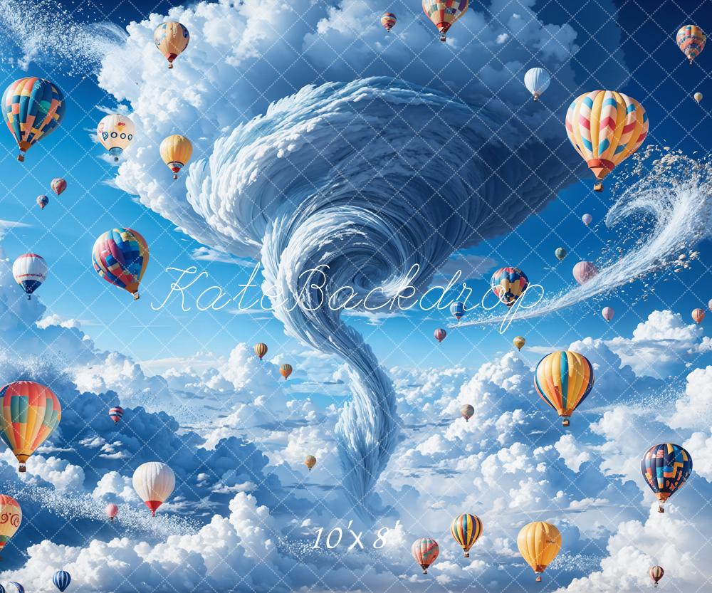 Kate Tornado Hot Air Balloon Backdrop Blue Cloud Designed by Chain Photography