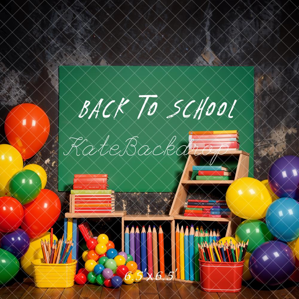 Kate Back to School Backdrop Colorful Balloon Pencil Designed by Emetselch