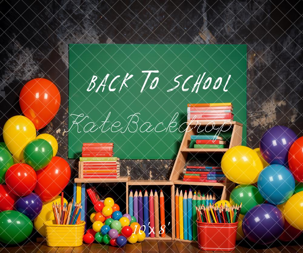 Kate Back to School Backdrop Colorful Balloon Pencil Designed by Emetselch