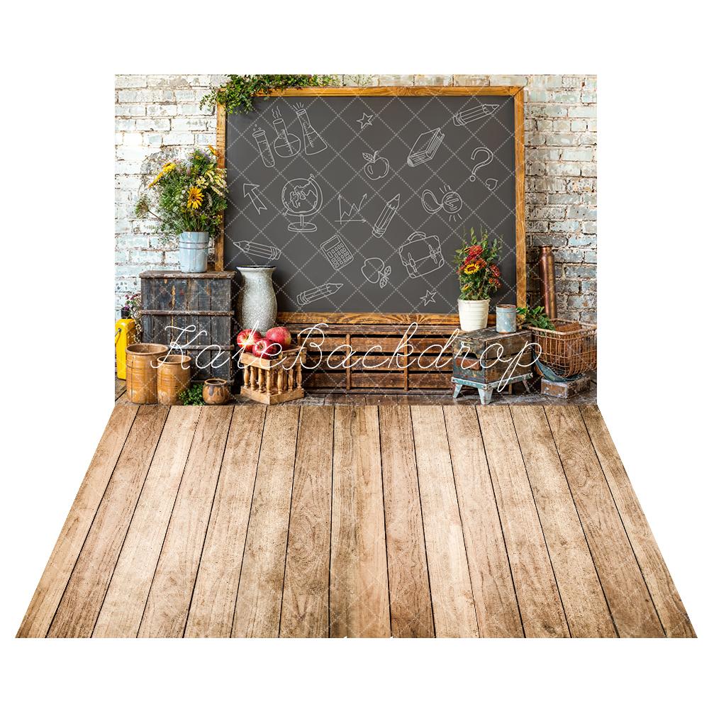 Kate Back to School Backdrop+Light Brown Old Wooden Floor Backdrop - Kate Backdrop AU