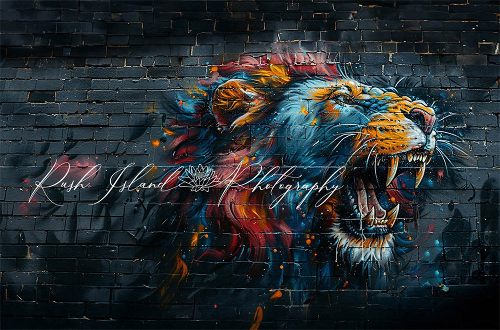 Kate Fierce Lion Brick Wall Backdrop Designed by Laura Bybee