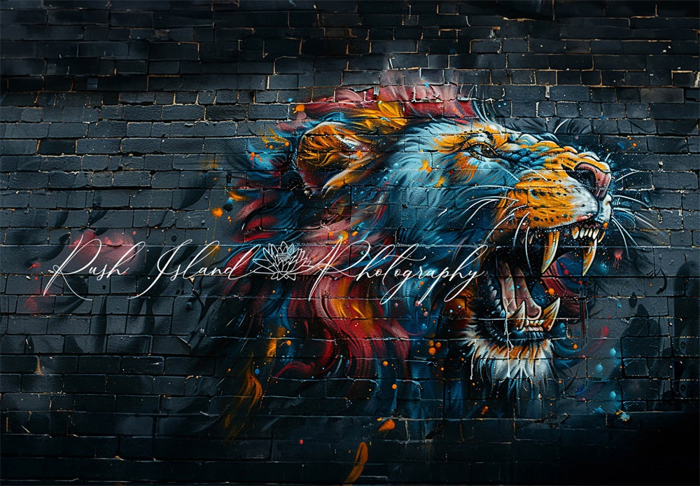 Kate Fierce Lion Brick Wall Backdrop Designed by Laura Bybee