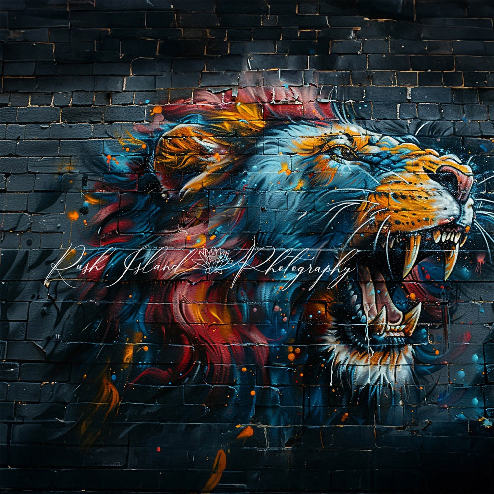Kate Fierce Lion Brick Wall Backdrop Designed by Laura Bybee