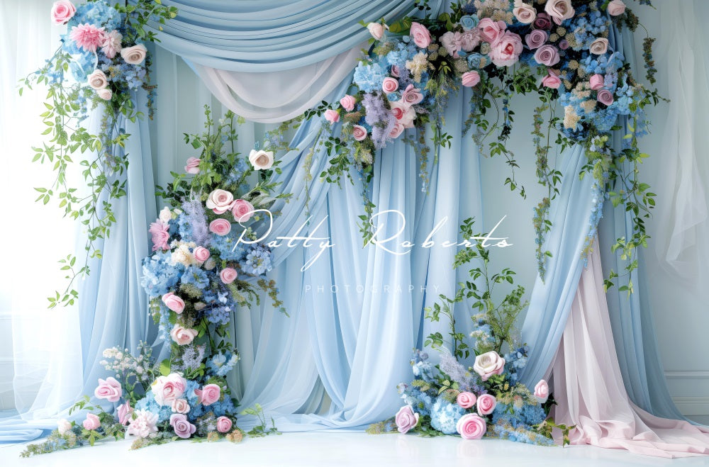 Kate Blue Wall and Flowers Backdrop Designed by Patty Robert