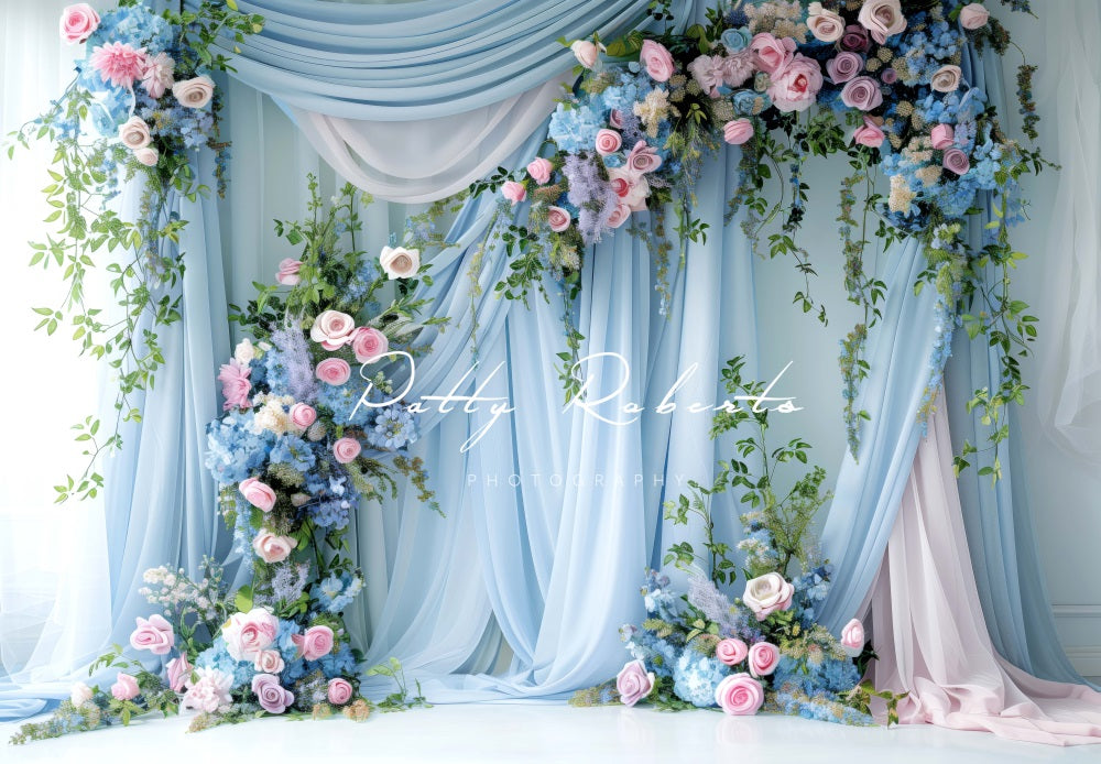 Kate Blue Wall and Flowers Backdrop Designed by Patty Robert