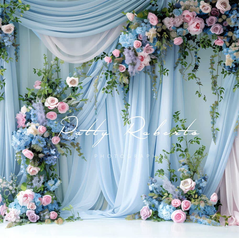 Kate Blue Wall and Flowers Backdrop Designed by Patty Robert - Kate Backdrop AU