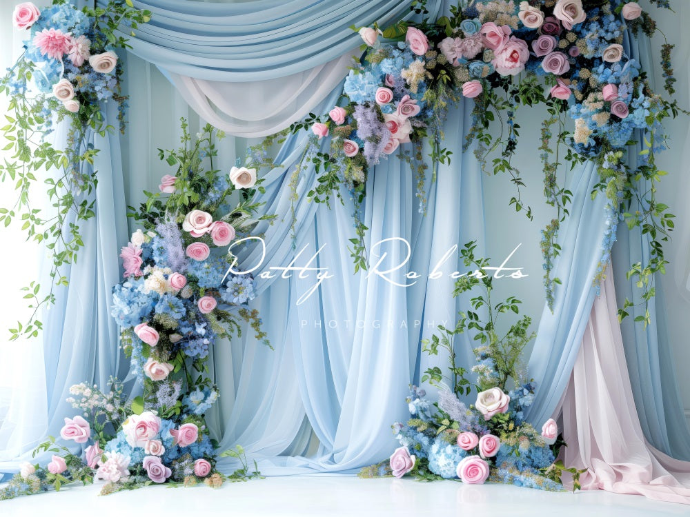 Kate Blue Wall and Flowers Backdrop Designed by Patty Robert
