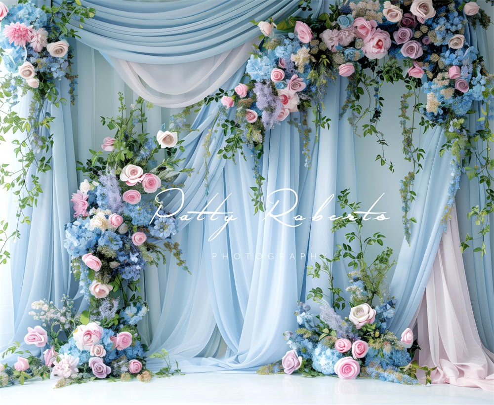 Kate Blue Wall and Flowers Backdrop Designed by Patty Robert - Kate Backdrop AU