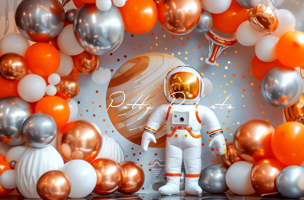 Kate Orange Space Theme Backdrop Designed by Patty Robert