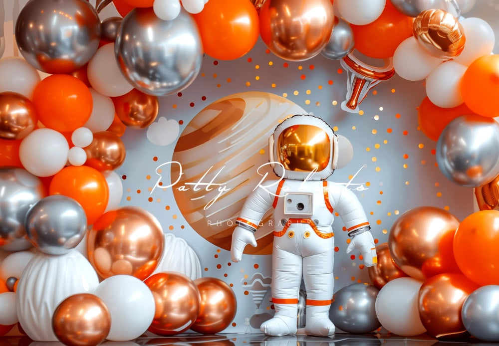 Kate Orange Space Theme Backdrop Designed by Patty Robert