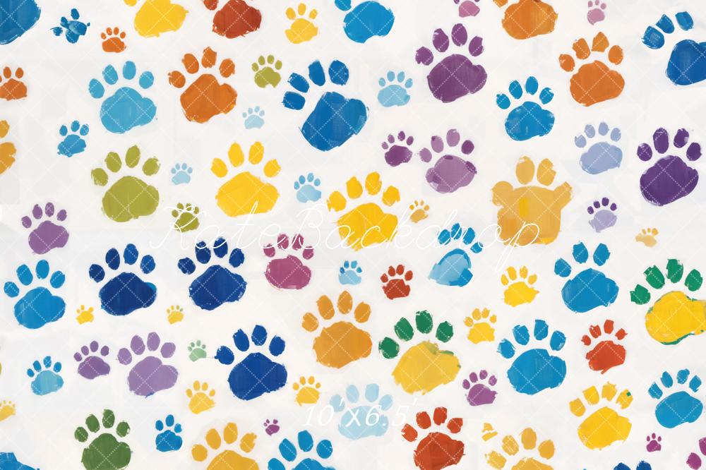 Kate Colorful Pet Paw Prints Backdrop Designed by Chain Photography