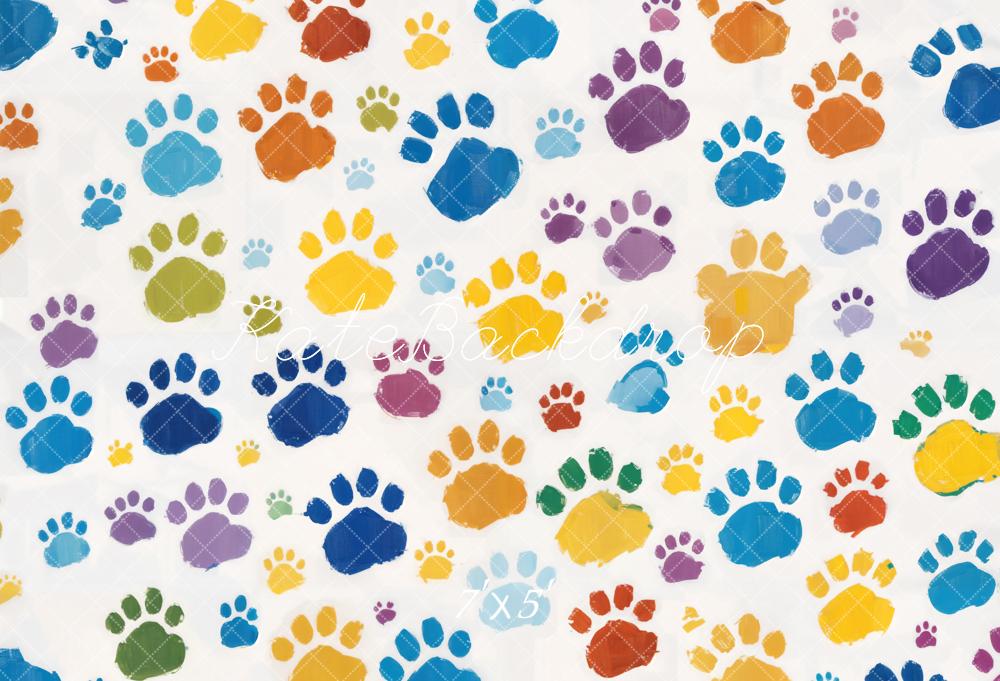 Kate Colorful Pet Paw Prints Backdrop Designed by Chain Photography