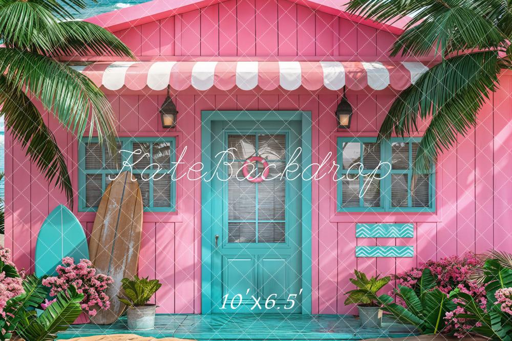 Kate Summer Pink Hut Sea Backdrop Designed by Chain Photography - Kate Backdrop AU