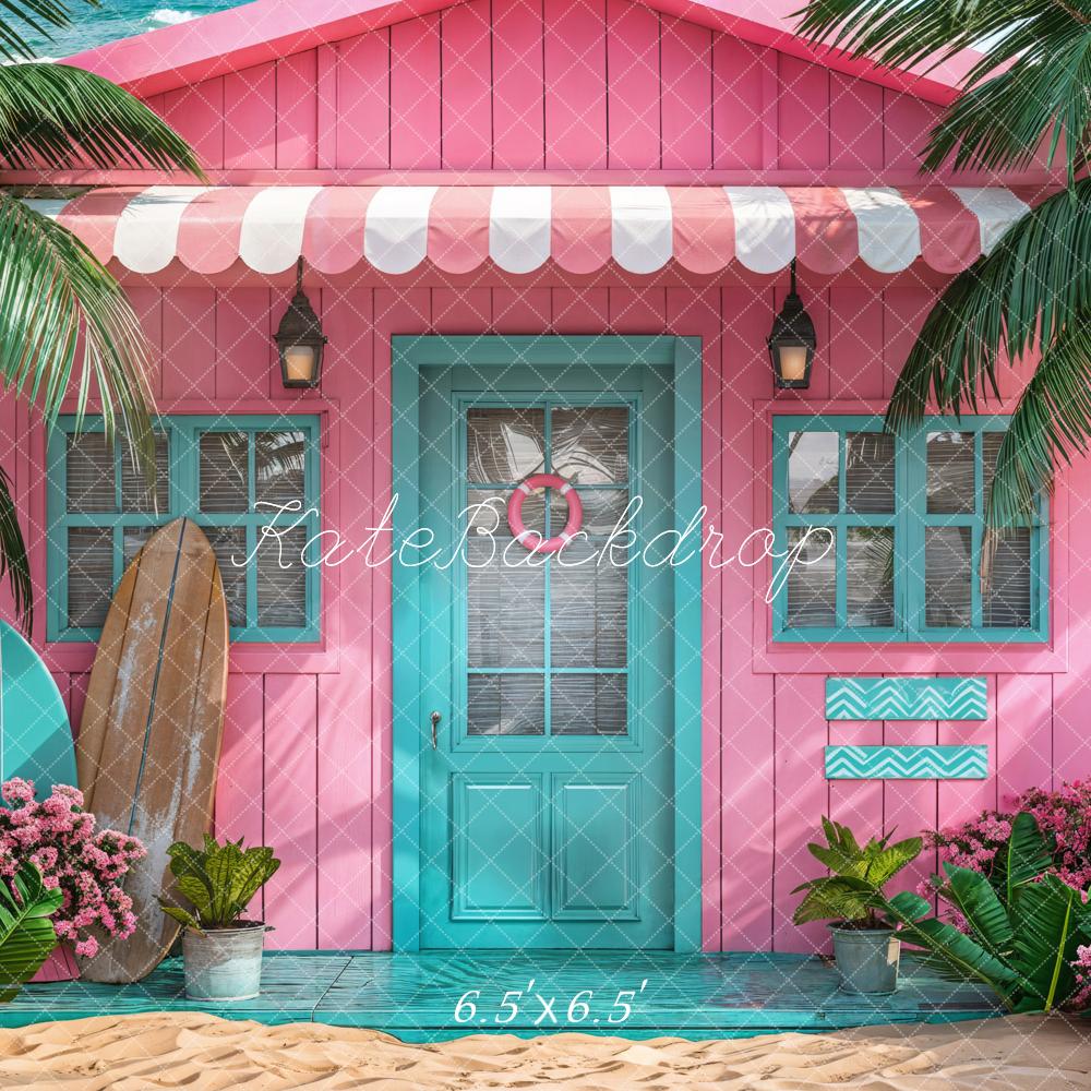 Kate Summer Pink Hut Sea Backdrop Designed by Chain Photography - Kate Backdrop AU