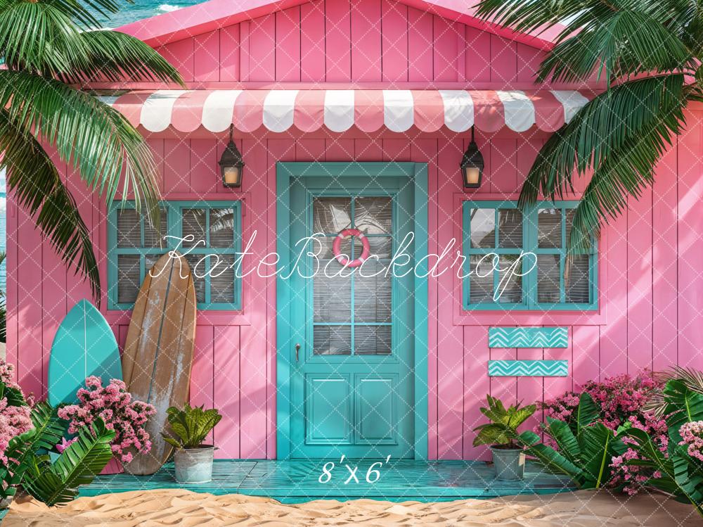 Kate Summer Pink Hut Sea Backdrop Designed by Chain Photography - Kate Backdrop AU