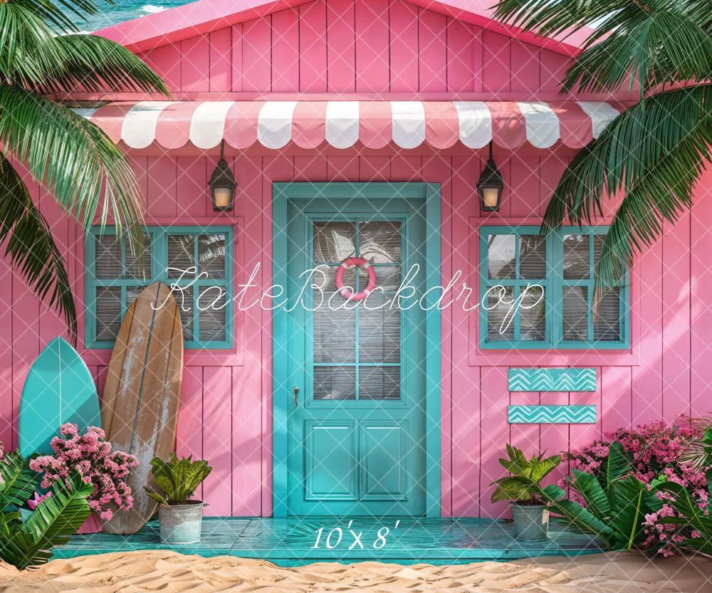 Kate Summer Pink Hut Sea Backdrop Designed by Chain Photography - Kate Backdrop AU