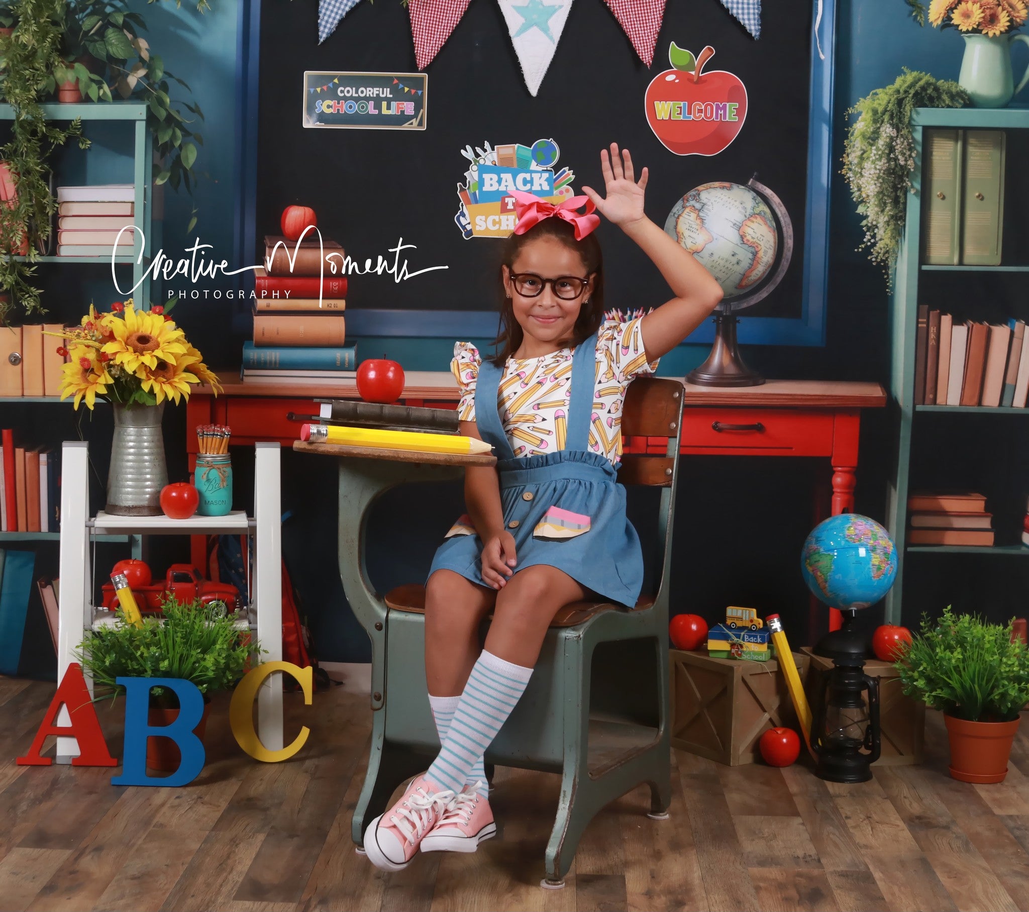 Kate Back to School Backdrop Book Apple Globe Blackboard Designed by Emetselch - Kate Backdrop AU