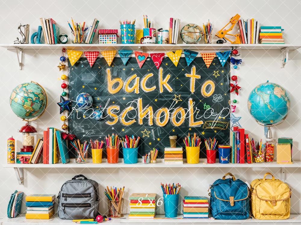 Kate Back to School Backdrop Colorful Book Pencil Designed by Emetselch