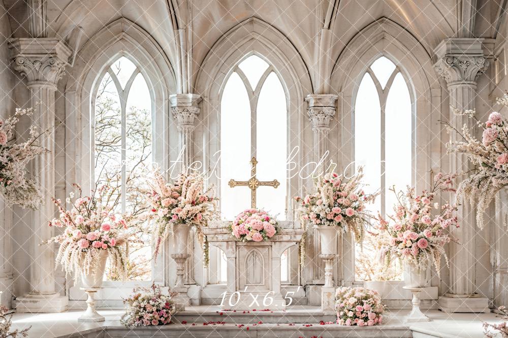 Kate Spring Backdrop White Pink Floral Vintage Arched Wedding Designed by Emetselch