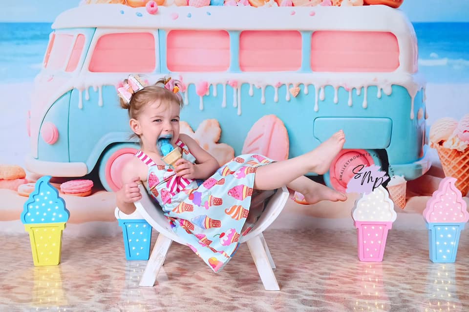 Kate Summer Seaside Ice Cream Bus Backdrop Designed by Chain Photography - Kate Backdrop AU