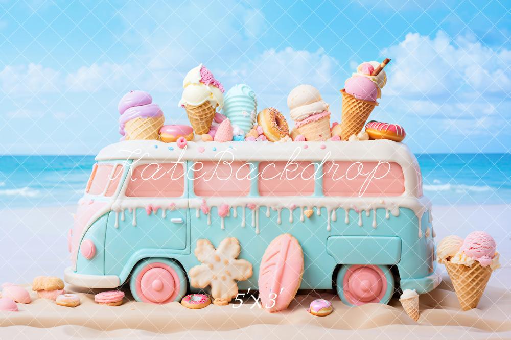 Kate Summer Seaside Ice Cream Bus Backdrop Designed by Chain Photography - Kate Backdrop AU