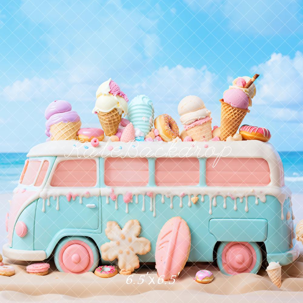 Kate Summer Seaside Ice Cream Bus Backdrop Designed by Chain Photography - Kate Backdrop AU