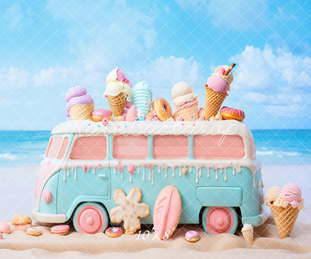 Kate Summer Seaside Ice Cream Bus Backdrop Designed by Chain Photography - Kate Backdrop AU