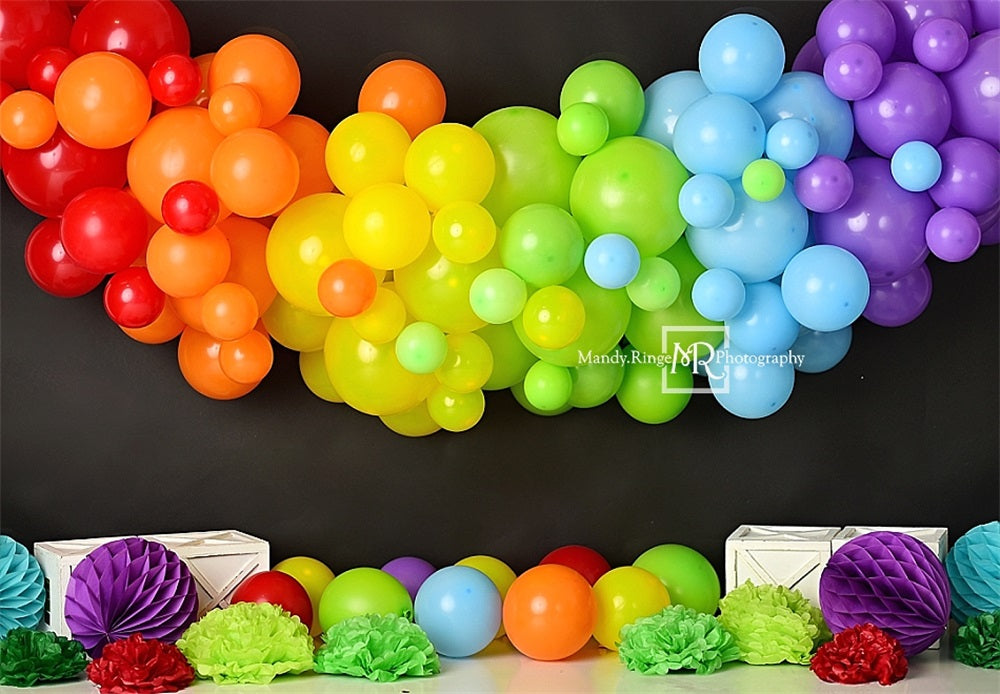 Kate Black Rainbow Balloons Backdrop Designed by Mandy Ringe Photography - Kate Backdrop AU