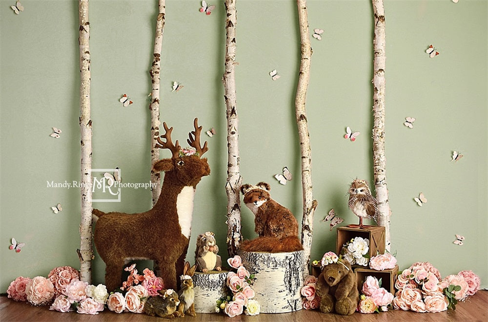 Kate Sage Spring Woodland Animals Backdrop Designed by Mandy Ringe Photography - Kate Backdrop AU