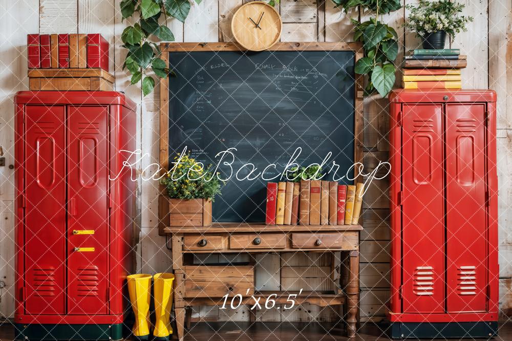 Kate Back to School Backdrop Red Locker Blackboard Designed by Emetselch - Kate Backdrop AU