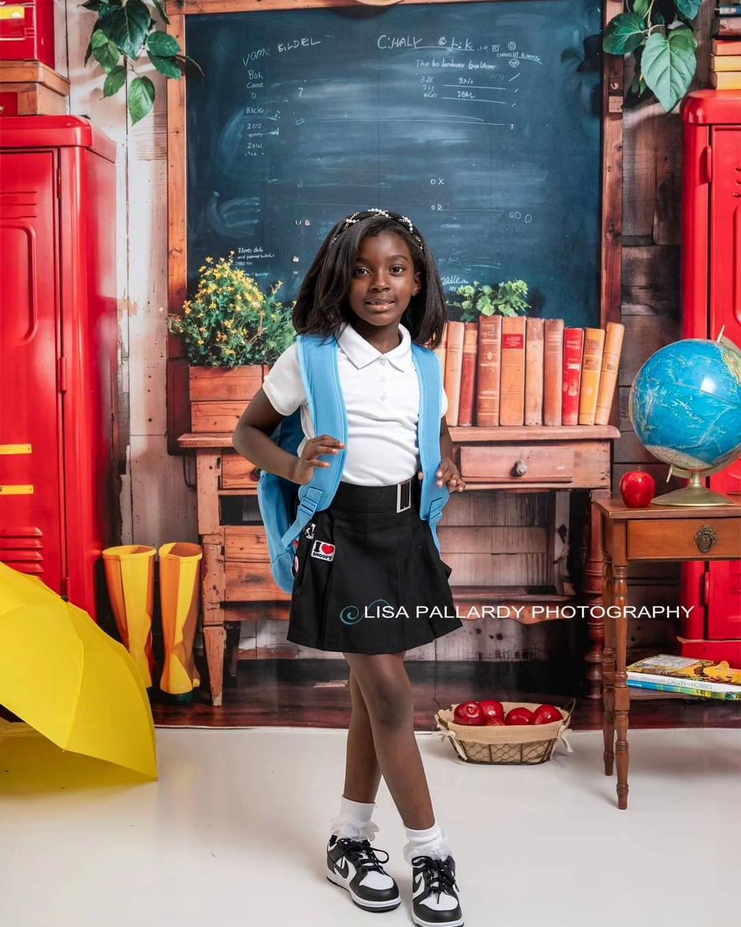 Kate Back to School Backdrop Red Locker Blackboard Designed by Emetselch - Kate Backdrop AU