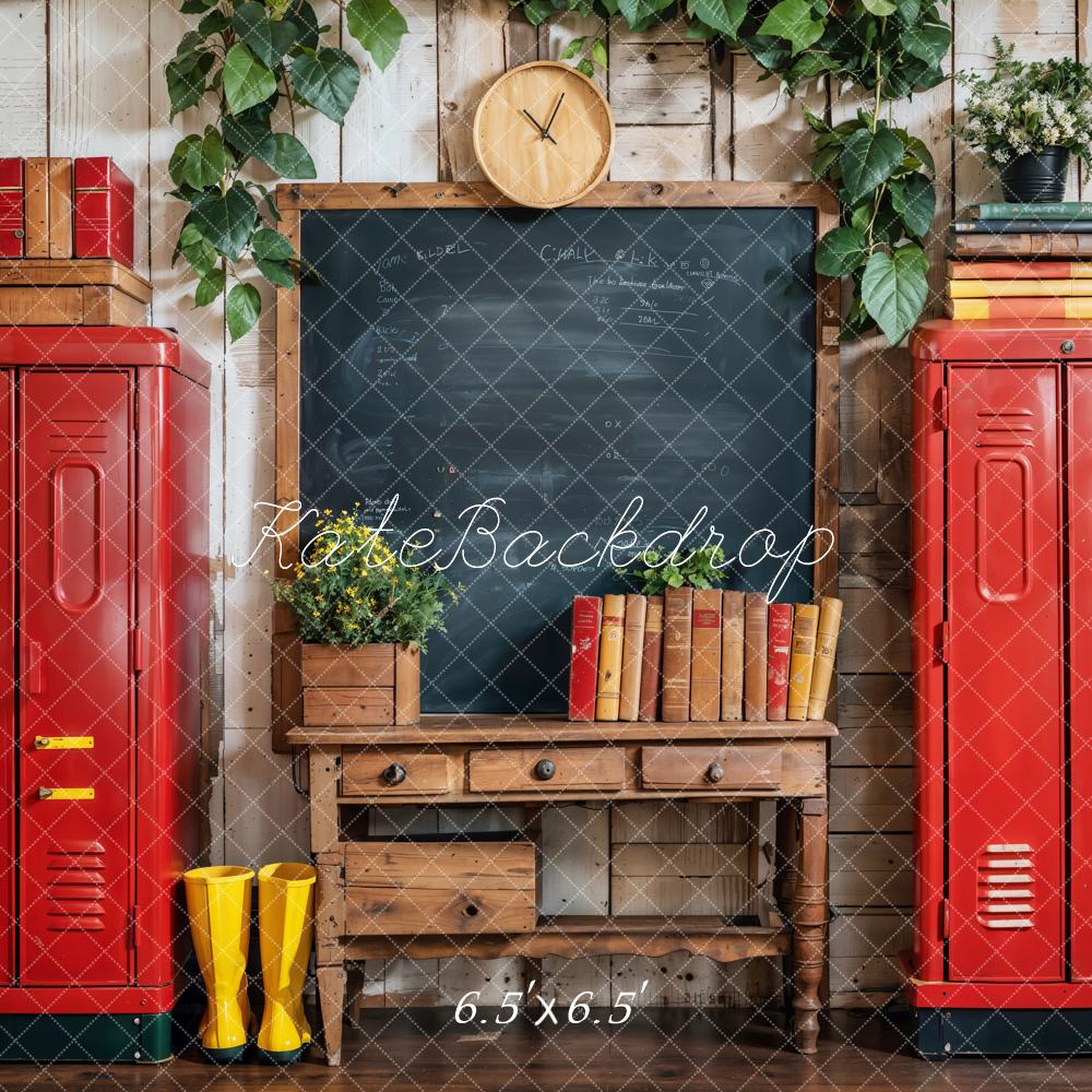 Kate Back to School Backdrop Red Locker Blackboard Designed by Emetselch - Kate Backdrop AU