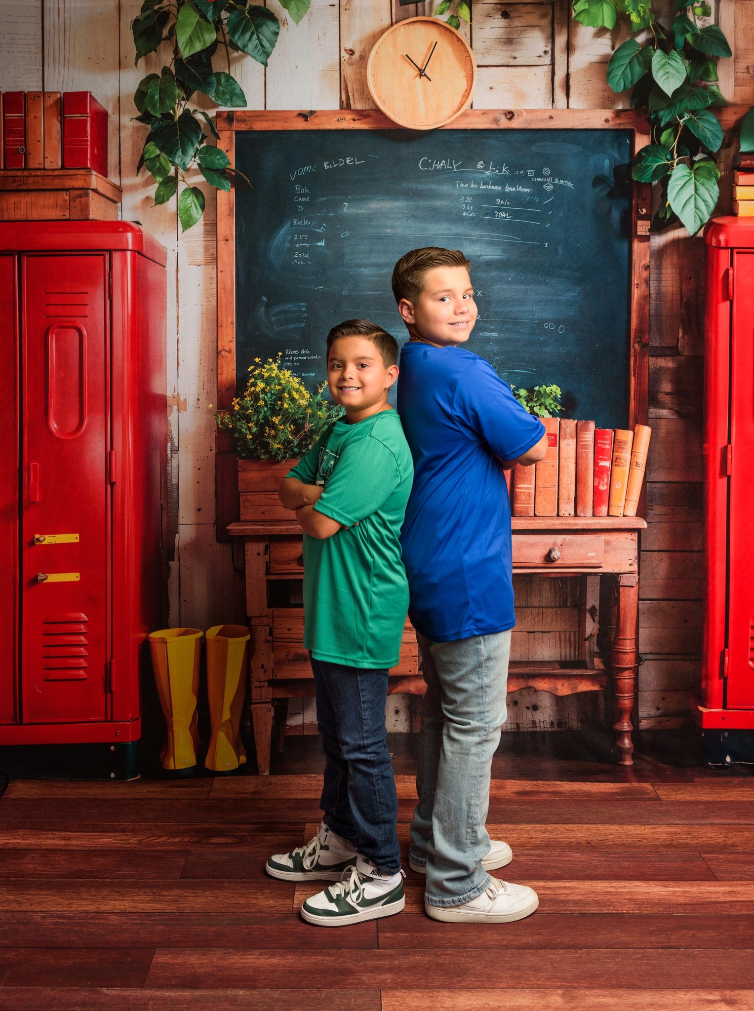 Kate Back to School Backdrop Red Locker Blackboard Designed by Emetselch - Kate Backdrop AU