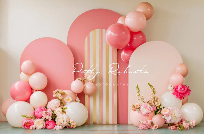 Kate Pink Arched Backdrop Balloons Backdrop Cake Smash Designed by Patty Robert - Kate Backdrop AU