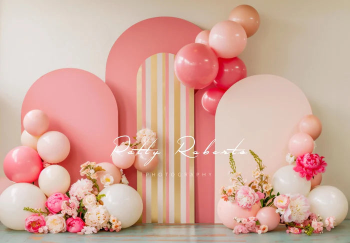 Kate Pink Arched Backdrop Balloons Backdrop Cake Smash Designed by Patty Robert - Kate Backdrop AU