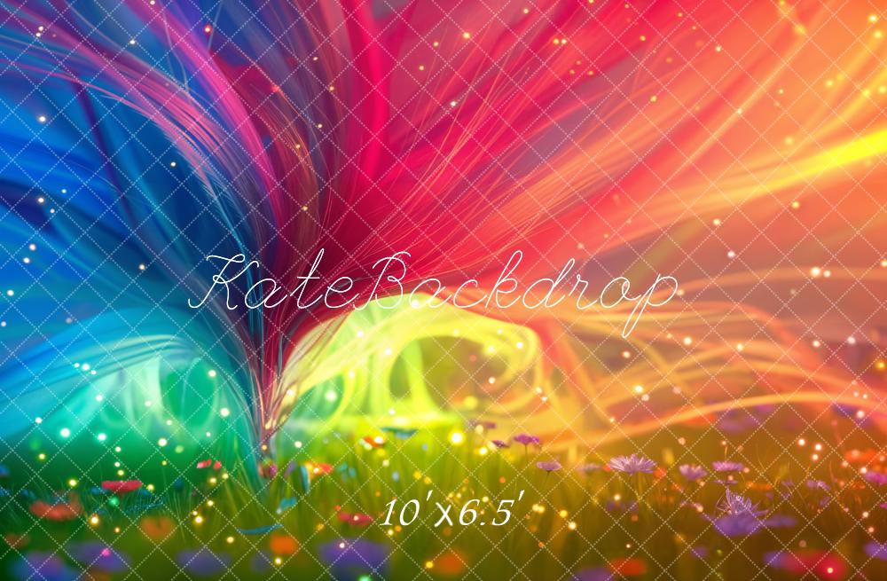 Kate Iridescent Rainbow Colored Flowers Backdrop Designed by GQ