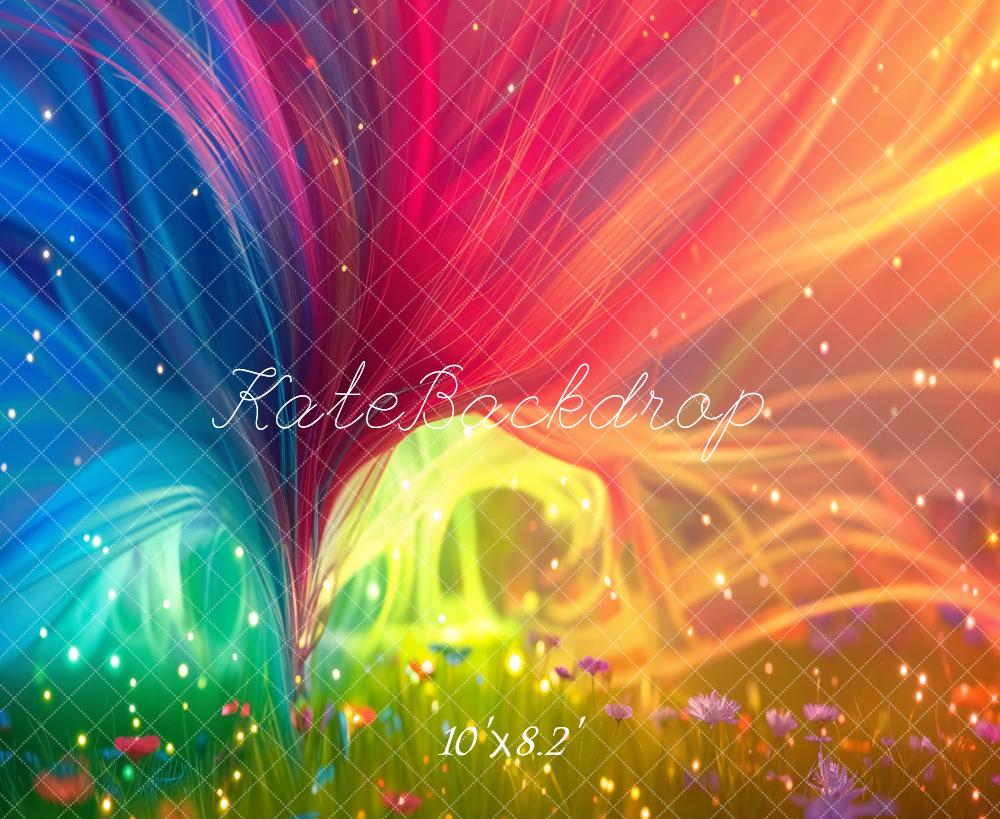 Kate Iridescent Rainbow Colored Flowers Backdrop Designed by GQ