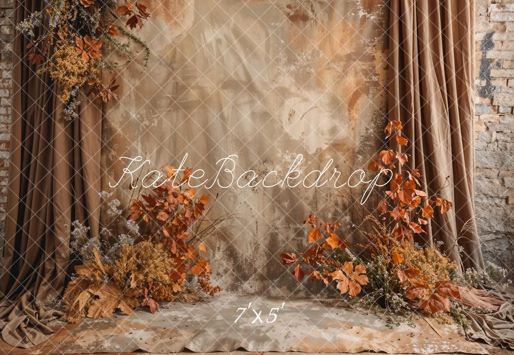 Kate Vintage Brown Floral Curtain Backdrop Designed by Emetselch
