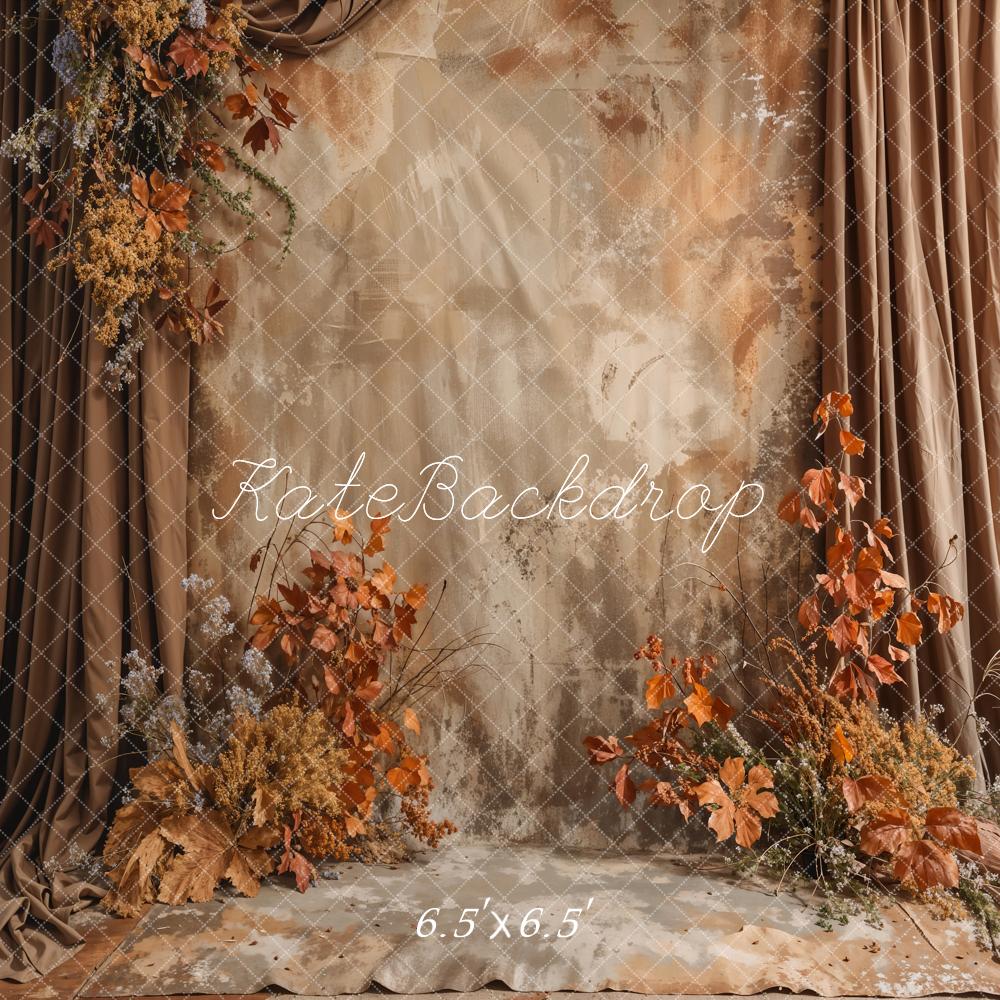 Kate Vintage Brown Floral Curtain Backdrop Designed by Emetselch