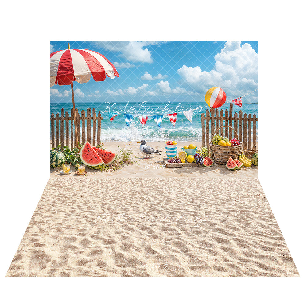 Kate Summer Seaside Vacation Fruit Backdrop+Sand Floor Backdrop